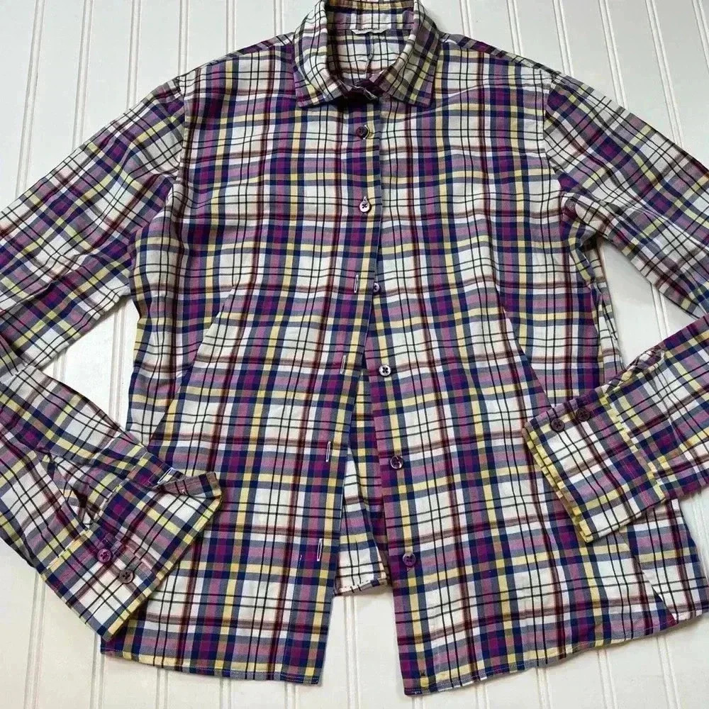 Mazzarelli Women Plaid Flannel Button Up Shirt 44 Italy US 6 Small.  208